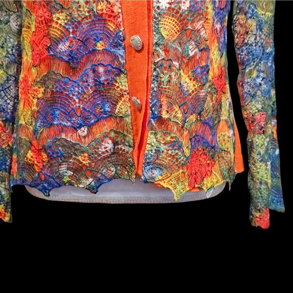 Michael Simon Colorful Cardigan Sweater Crochet Lace Overlay Cotton Sz M NWT - Picture 3 of 9
